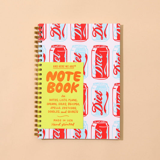 Notebook with diet soda can, warhol pop-art inspired, design on a beige background