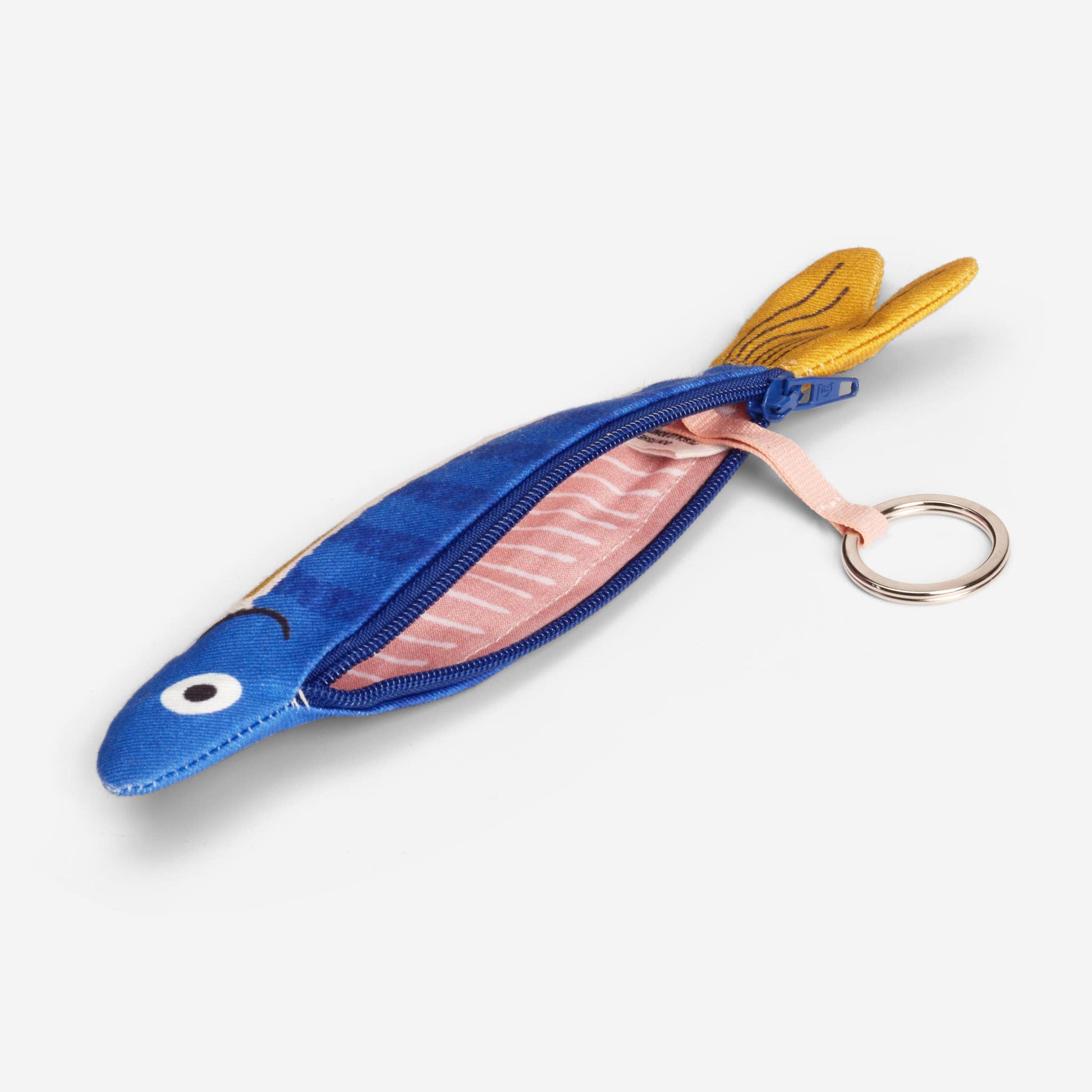 Interior of herring keychain pouch with keyring