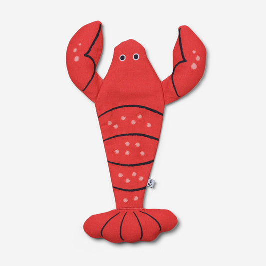 Red lobster-shaped pouch on a white background