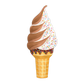 Ice cream cone with chocolate and vanilla swirls and colorful sprinkles on a white background