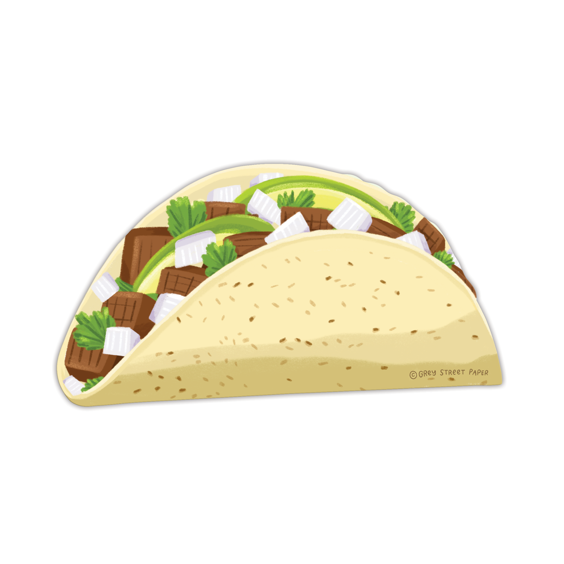 Illustration of a taco bookmark with ingredients on a white background