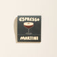 Espresso Martini cocktails matchbook on a beige background