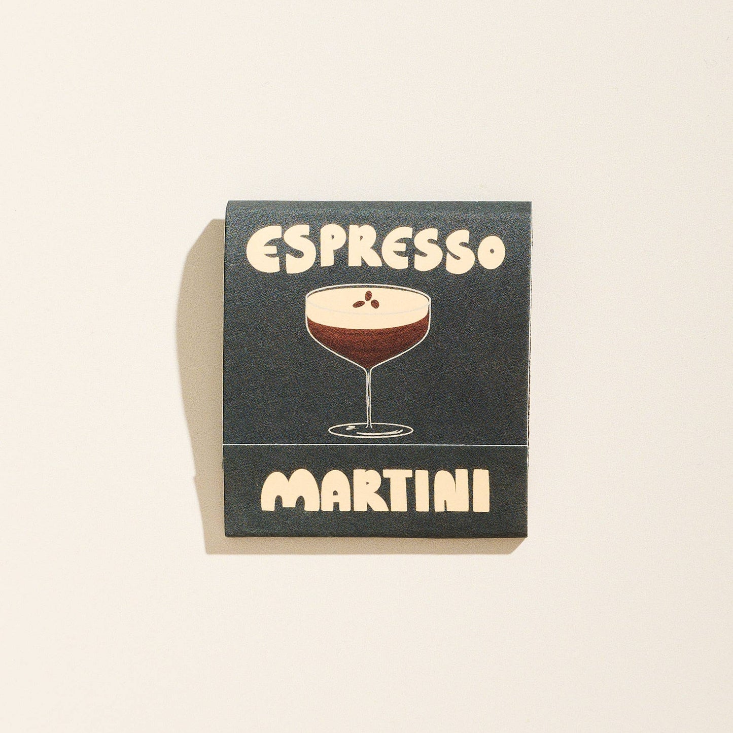 Espresso Martini cocktails matchbook on a beige background