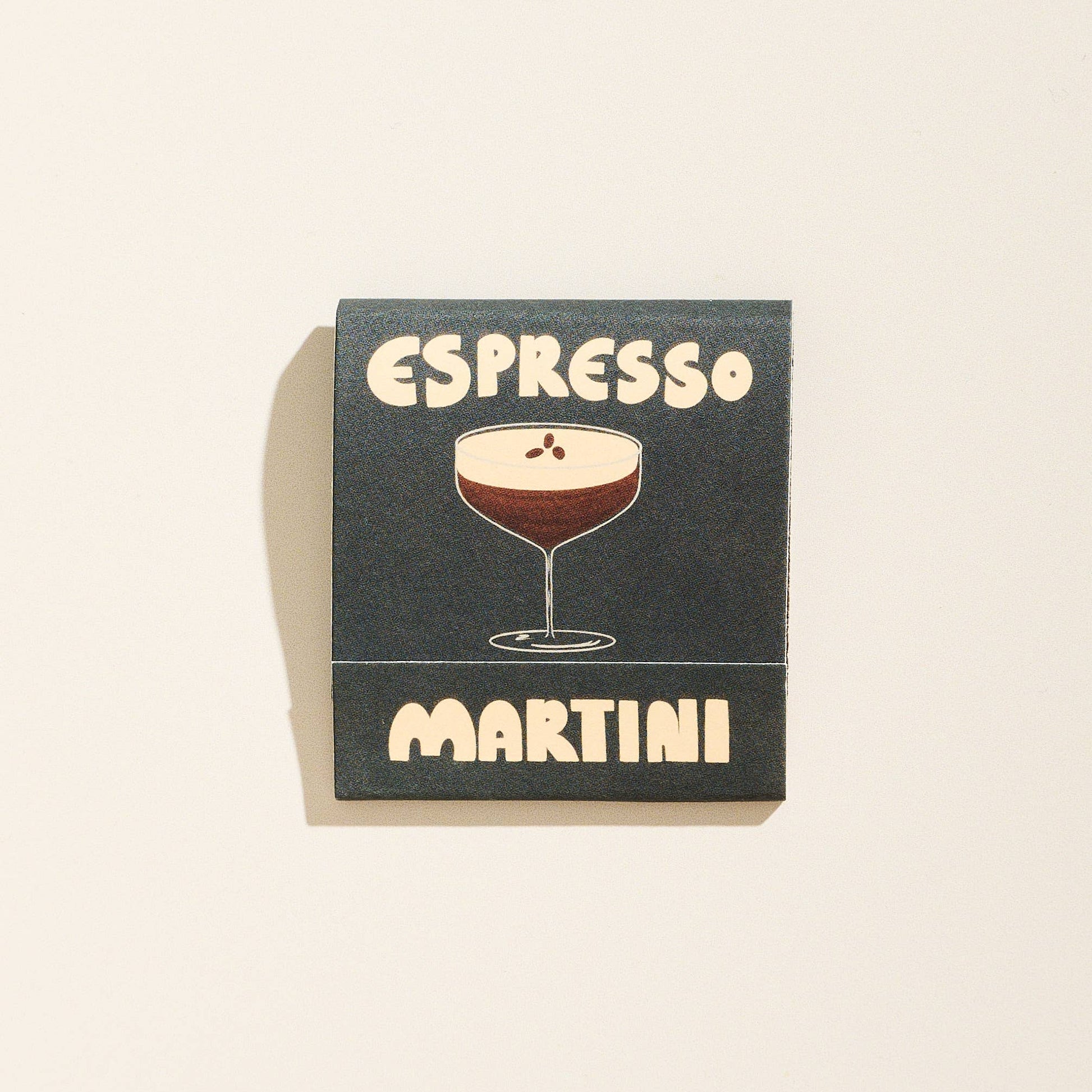 Espresso Martini cocktails matchbook on a beige background