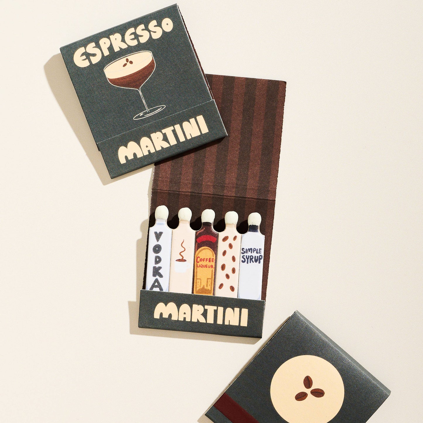 illustrated espresso martini themed matchbooks 