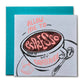 Card with espresso cup illustration and text on a blue envelope