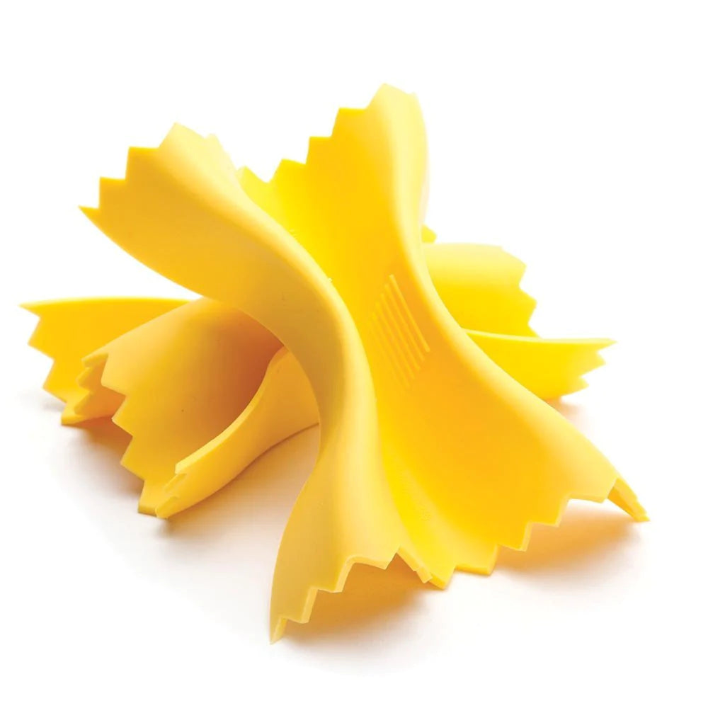 2-pack silicone pot holders shaped like farfalle pasta 