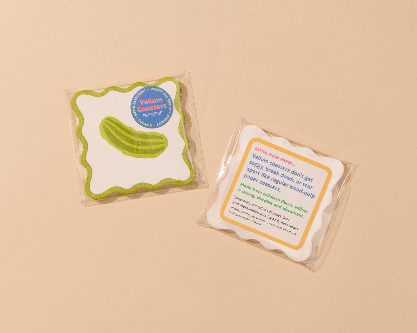 Dill Pickle Letterpress Vellum Coasters