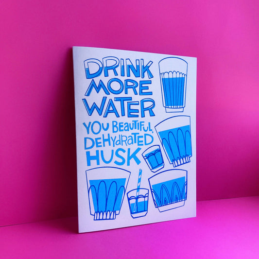 Drink More Water Risograph Greeting Card
