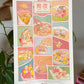 Illustrated poster of Taiwanese midnight snacks held by a person with plants in the background