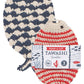 Two crocheted washcloths withfish designs on a white background
