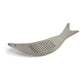 Fish-shaped metal garlic press on a white background