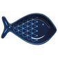 Blue fish-shaped plate on a white background