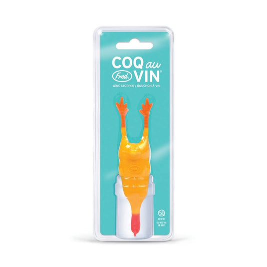 wine stopper that looks like a yellow rubber chicken 