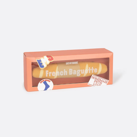 French baguette socks packaged in a window box