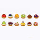 Row of small fruit tart washi stickers on a white background
