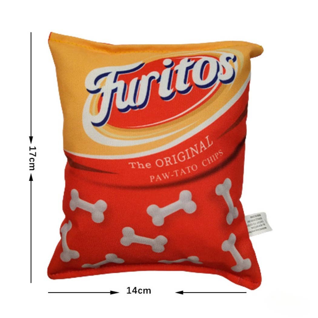 dog toy made to look like a real fritos chip bag 