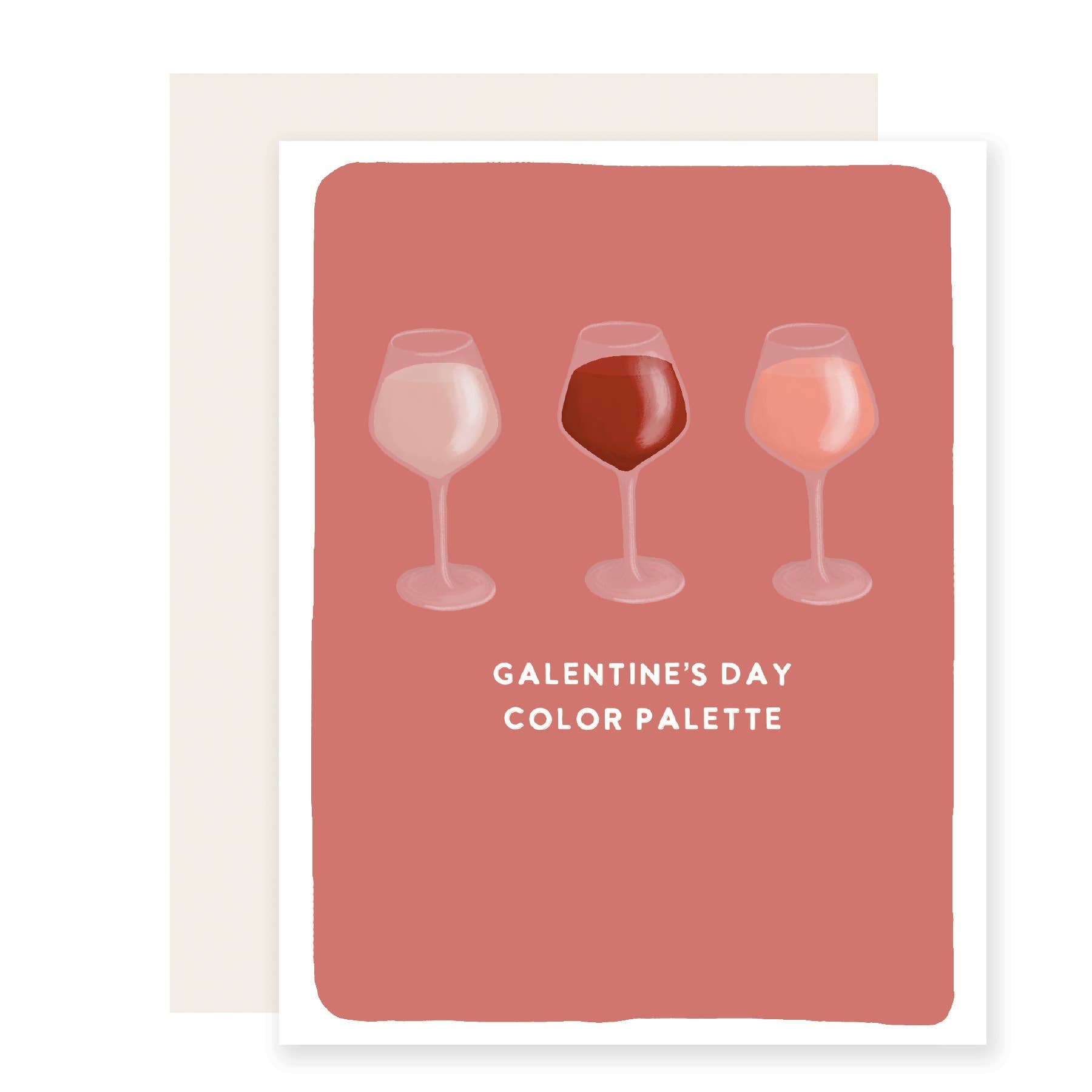 Greeting card with wine glass illustrations and 'Galentine's Day Color Palette' text on a red background.