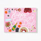 Valentine's Day card with brunch illustrations and 'Happy Galentine's Day!' text on a pink background
