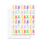 Greeting card with colorful gummy bear pattern on a white background