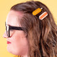 Set of hair clips -- one hot dog and one corn dog 
