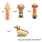 different angles of a stapler designed to look like a wiener dog in a hot dog bun with a squiggle of ketchup 