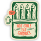 Sticker with sardines and text 'Hot Girls Eat Sardines' on a white background