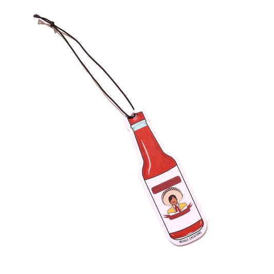 air freshener that looks like a bottle of hot sauce and is cherry scented