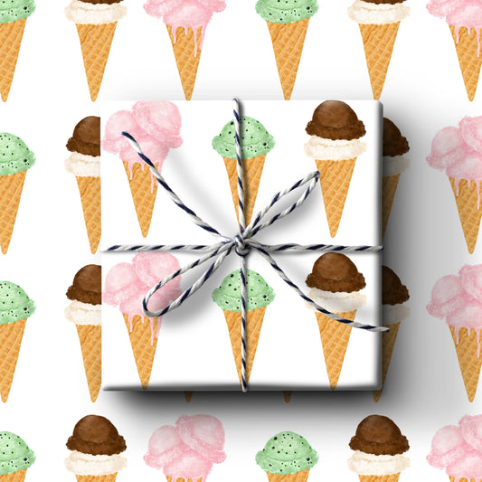 Gift box with ice cream cone pattern on a white background