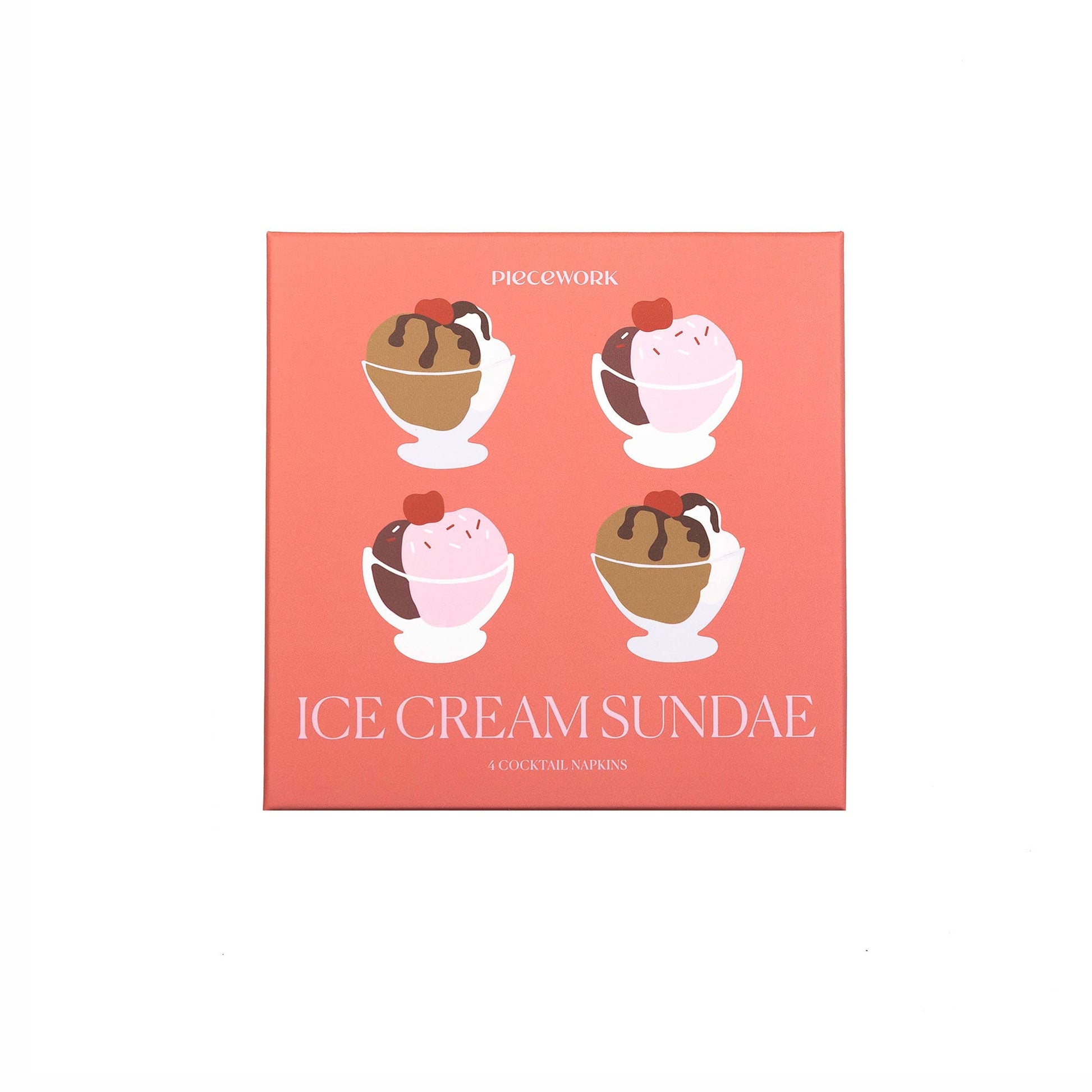 Cocktail napkins packaging with ice cream sundae design on a pink background