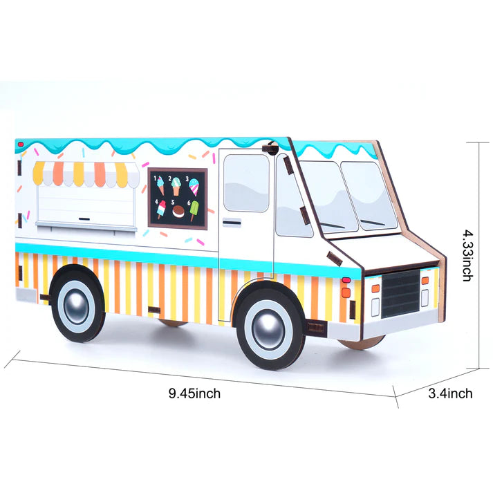 Ice cream truck piggy bank with dimensions.