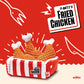 Fried chicken-shaped pet toy with 'Pawty's Fried Chicken' branding on a red background.