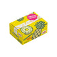 Yellow box of pineapple stickers with 'Juicy' branding on a white background