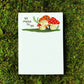 notepad with mushrooms up top and text that reads "so mush to do" 