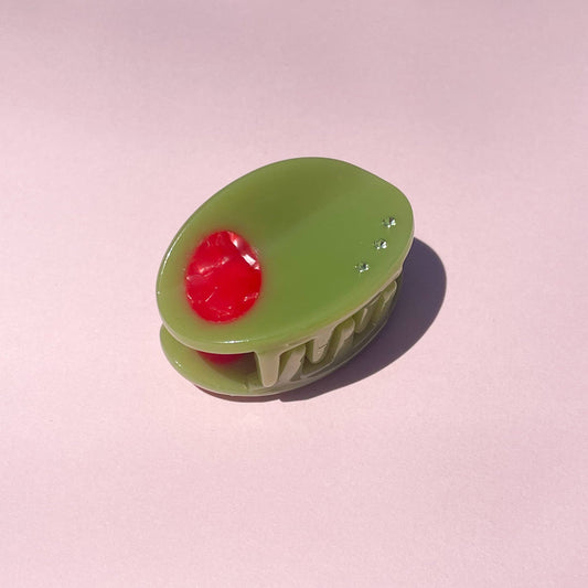 green olive hair claw with rhinestones 