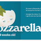 Illustration of a mozzarella cheese with text on a blue background, explaining some of its uses and aging timeline
