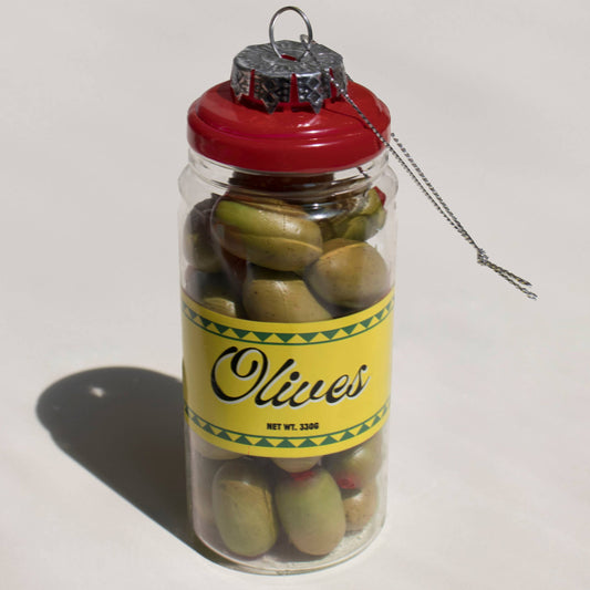 glass jar of olives holiday ornament 