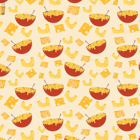 Close up details of mac and cheese wrapping paper sheet