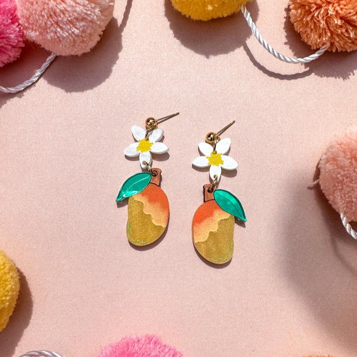 Acrylic mango dangle earrings