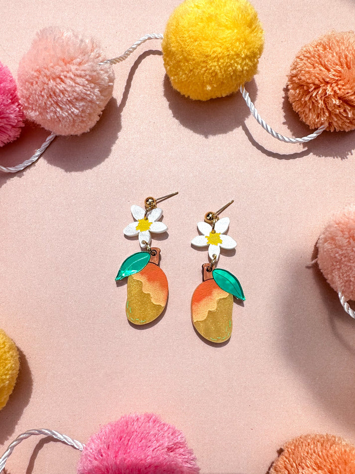 Acrylic mango dangle earrings