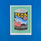 Illustration of a sardine can labeled 'Mega' on a blue background