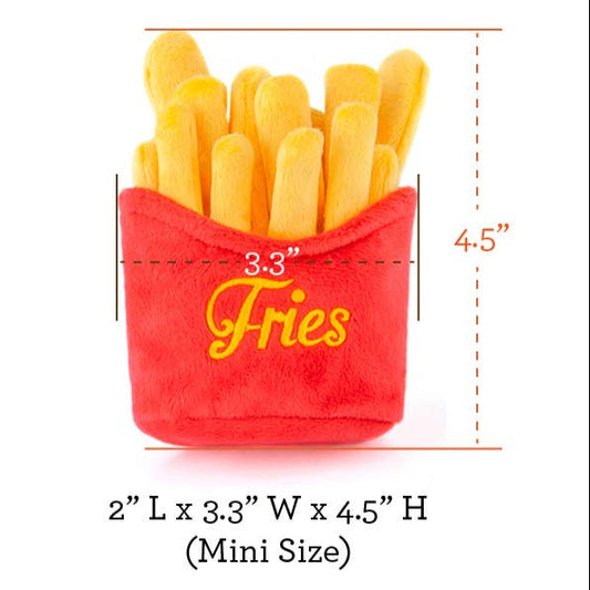 mini-sized French fry dog toys with dimensions