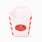 White container with red stripes and 'Mozzarella Sticks' logo on a white background