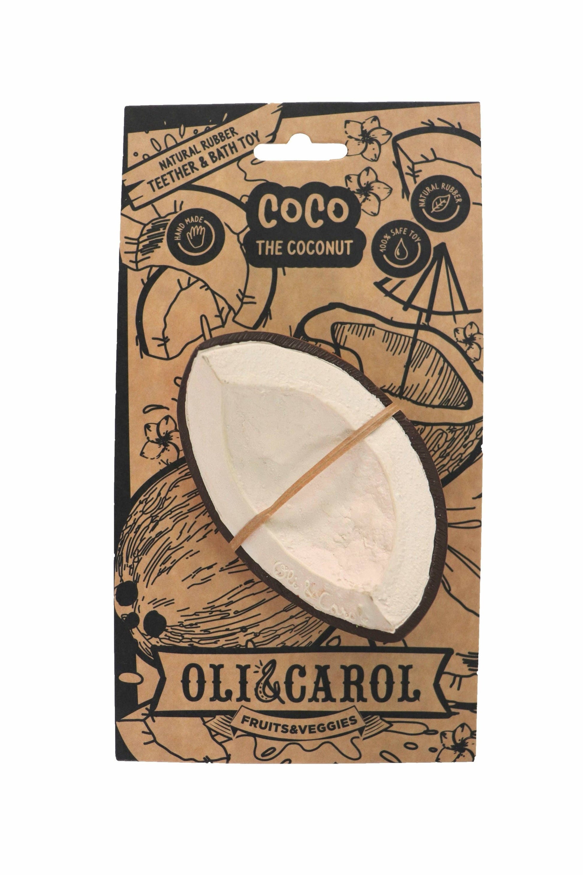 coco the coconut baby toy/teether in packaging 