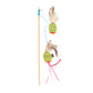 Cat toy with feathers and colorful green olive hanging toys on a white background