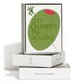 Holiday card with green olive design and 'Let's Celebrate the Holidays' text, branded as Red Cap Cards. Boxed set of 8 