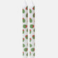 Two white candles with stuffed green olive design pattern on a white background