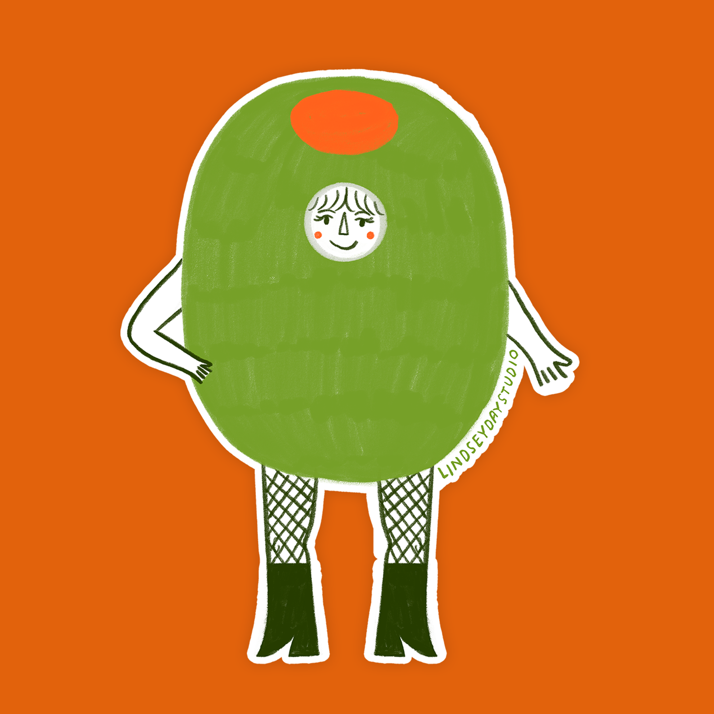 sticker of illustration of a woman in an olive costume