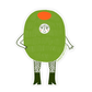 A die-cut sticker featuring a whimsical hand-drawn illustration of a green character with an orange circular head, a white face with black eyes and smile, dark green legs in a fishnet pattern, and the text 'LINDSEY DAY STUDIO' printed on the side, shown on a plain white background