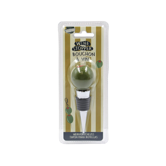 olive-shaped wine stopper in packaging on a white background